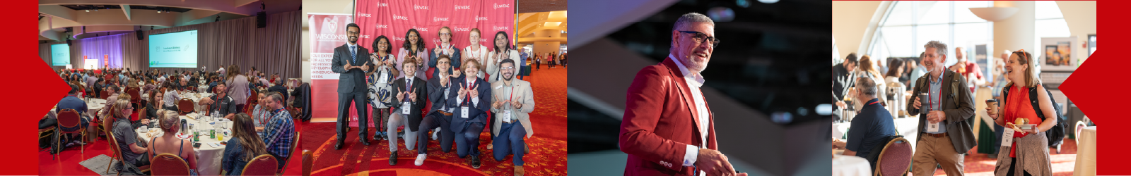 Banner across top of page showcasing people smiling and engaged at events