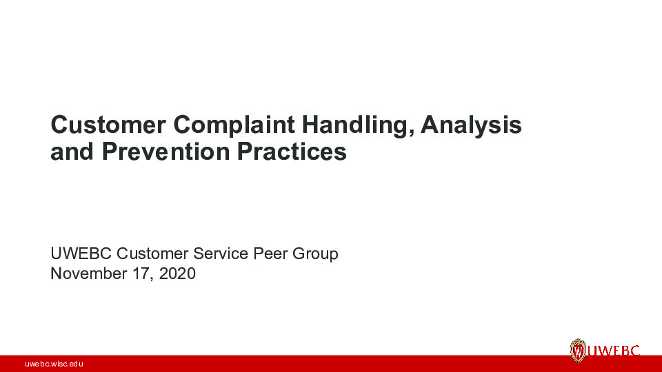 UWEBC Presentation Slides: Customer Complaint Handling, Analysis and Prevention Practices thumbnail