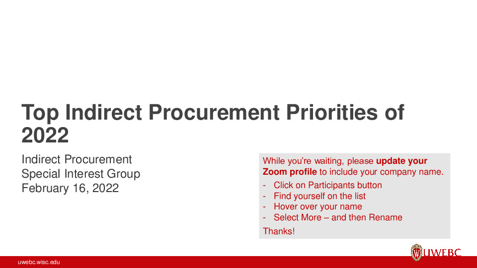 2. UWEBC Presentation Slides: Top Indirect Procurement Priorities of 2022 thumbnail