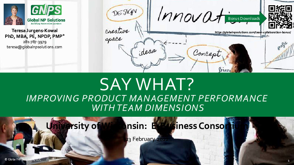 4. Global NP Solutions Presentation Slides: Improving Product Management Performance With Team Dimensions thumbnail